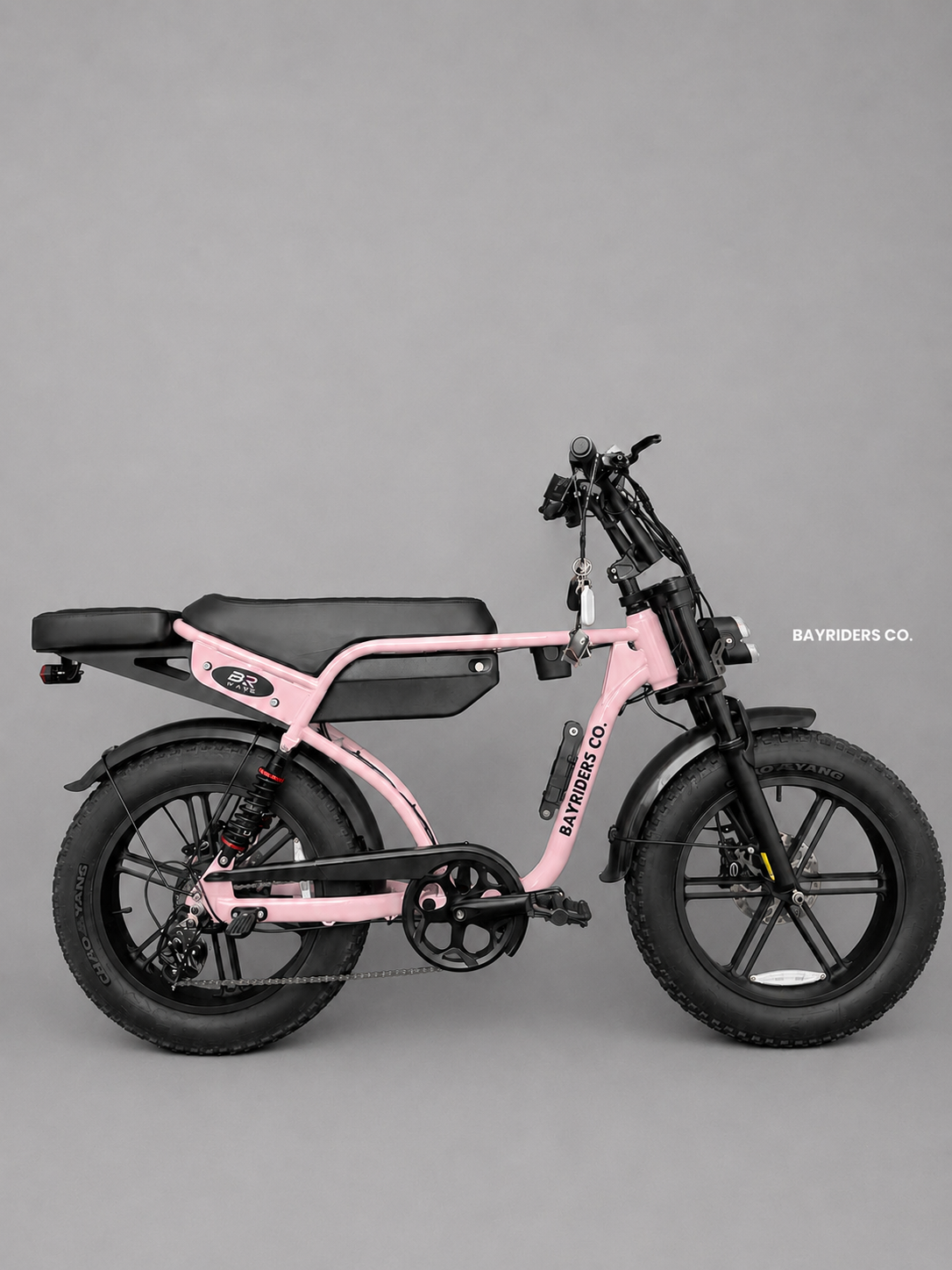 BR Wave electric bike in pink, side profile studio photo