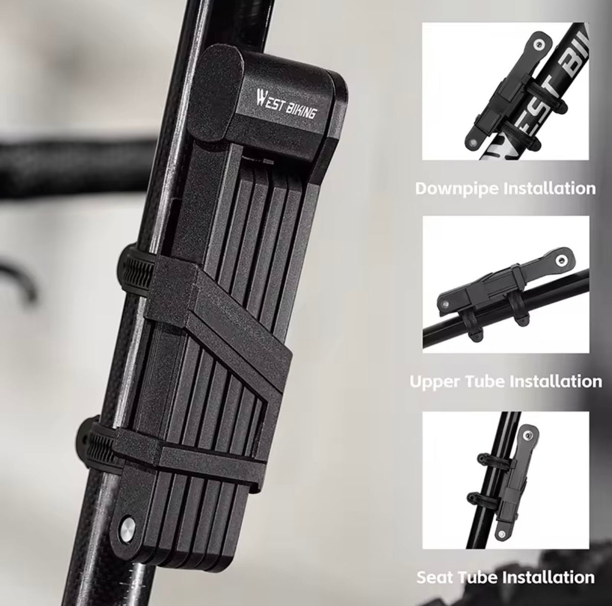 Mounting options: downpipe, upper tube and seat tube